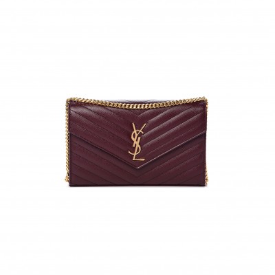YSL CLASSIC CASSANDRE CHAIN WALLET IN GRAIN DE POUDRE LEATHER 377828BOW016475 (22.5*14*4cm)